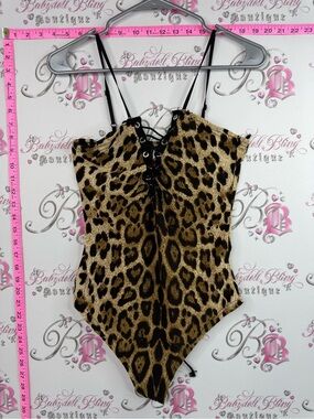 Wanna this bodysuit lace up corset Leopard Print Lace-Up Bodysuit - Black & Tan